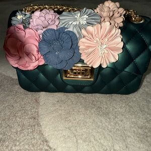 Green 3D Floral Crossbody Bag